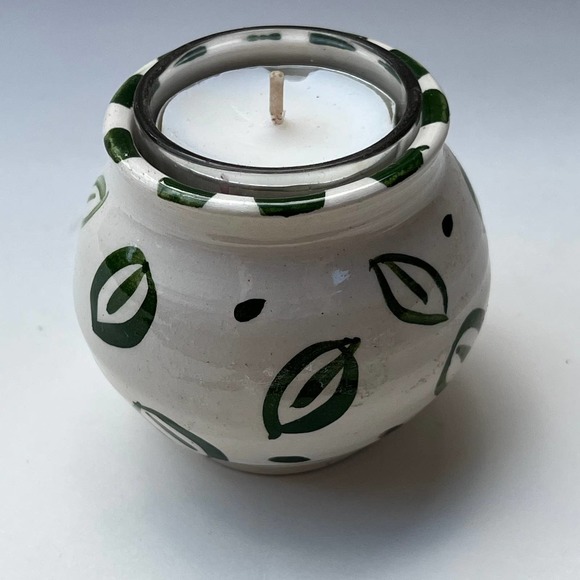 Tiny Green & White Pottery Bud Vase, Succulent or Cactus Planter - Picture 4 of 9